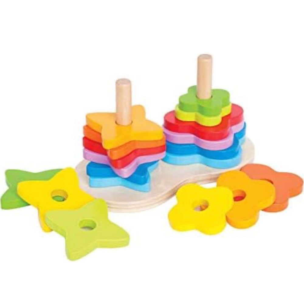 Award Winning Hape Double Rainbow Stacker Wooden Ring Set Toddler Game